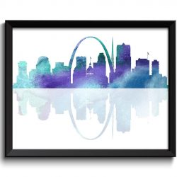 INSTANT DOWNLOAD Saint Louis Skyline Missouri City Teal Blue Purple Watercolor Cityscape Poster Print Modern Abstract Landscape Art Painting