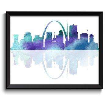 INSTANT DOWNLOAD Saint Louis Skyline Missouri City Teal Blue Purple Watercolor Cityscape Poster Print Modern Abstract Landscape Art Painting