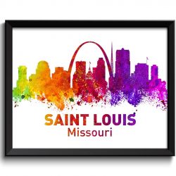 INSTANT DOWNLOAD Saint Louis Skyline Missouri Colorful Watercolor Cityscape Poster Print Landscape Art Painting Red Purple Pink Yellow Green