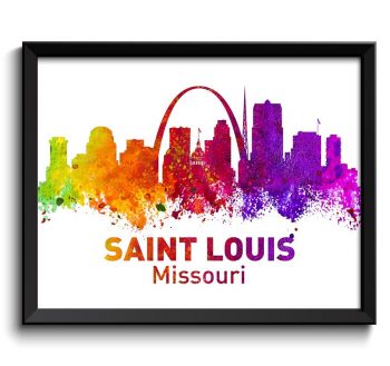 INSTANT DOWNLOAD Saint Louis Skyline Missouri Colorful Watercolor Cityscape Poster Print Landscape Art Painting Red Purple Pink Yellow Green