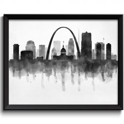 INSTANT DOWNLOAD Saint Louis Skyline Missouri USA United States Cityscape Art Print Poster Black White Grey Watercolor Painting