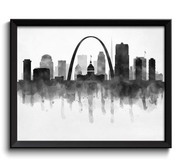 INSTANT DOWNLOAD Saint Louis Skyline Missouri USA United States Cityscape Art Print Poster Black White Grey Watercolor Painting