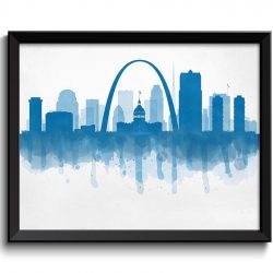 INSTANT DOWNLOAD Saint Louis Turquoise Blue Skyline Missouri USA United States Cityscape Art Print Poster Watercolor Painting