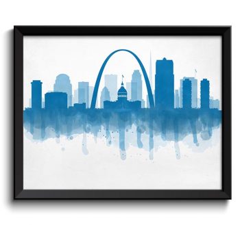 INSTANT DOWNLOAD Saint Louis Turquoise Blue Skyline Missouri USA United States Cityscape Art Print Poster Watercolor Painting