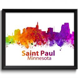 INSTANT DOWNLOAD Saint Paul Skyline Minnesota City Colorful Red Pink Purple Orange Watercolor Cityscape Poster Print Modern Abstract Landscape Art Painting