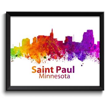 INSTANT DOWNLOAD Saint Paul Skyline Minnesota City Colorful Red Pink Purple Orange Watercolor Cityscape Poster Print Modern Abstract Landscape Art Painting