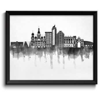 INSTANT DOWNLOAD Saint Petersburg Skyline City Turkey Black White Grey Cityscape Poster Print Russia Modern Abstract Landscape Art Painting