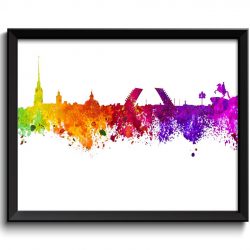 INSTANT DOWNLOAD Saint Petersburg Skyline Colorful City Watercolor Russia Cityscape Poster Print Landscape Art Painting Red Purple Pink