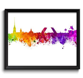 INSTANT DOWNLOAD Saint Petersburg Skyline Colorful City Watercolor Russia Cityscape Poster Print Landscape Art Painting Red Purple Pink