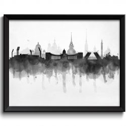 INSTANT DOWNLOAD Saint Petersburg Skyline Russia Cityscape Art Print Poster Black White Grey Watercolor Painting Landscape Decor Wall Art