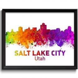 INSTANT DOWNLOAD Salt Lake City Skyline Utah City Colorful Watercolor Cityscape Poster Print Landscape Art Painting Red Purple Pink Yellow