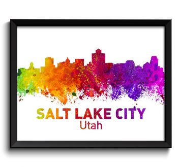 INSTANT DOWNLOAD Salt Lake City Skyline Utah City Colorful Watercolor Cityscape Poster Print Landscape Art Painting Red Purple Pink Yellow