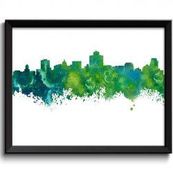 INSTANT DOWNLOAD Salt Lake City Skyline Utah City Lime Green Teal Turquoise Blue Watercolor Cityscape Poster Print Landscape Art Painting