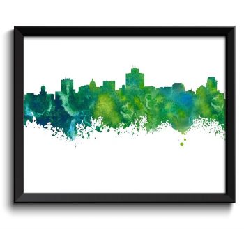 INSTANT DOWNLOAD Salt Lake City Skyline Utah City Lime Green Teal Turquoise Blue Watercolor Cityscape Poster Print Landscape Art Painting