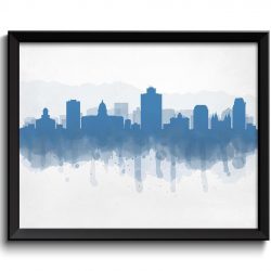 INSTANT DOWNLOAD Salt Lake City Steel Blue Skyline Utah USA United States Cityscape Art Print Poster Watercolor Painting