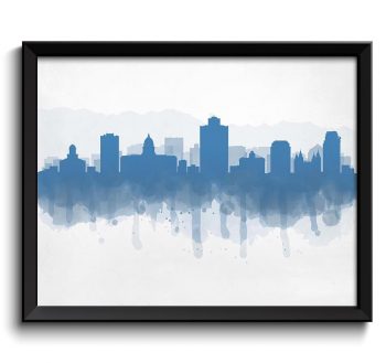 INSTANT DOWNLOAD Salt Lake City Steel Blue Skyline Utah USA United States Cityscape Art Print Poster Watercolor Painting