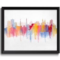 INSTANT DOWNLOAD Samara Skyline Russia Cityscape Art Print Poster Blue Red Pink Yellow Watercolor Painting Landscape Home Decor Wall Art