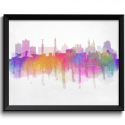 INSTANT DOWNLOAD Samara Skyline Russia Cityscape Art Print Poster Pink Blue Green Yellow Watercolor Painting Landscape Home Decor Wall Art