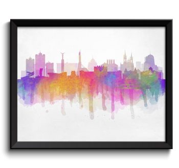 INSTANT DOWNLOAD Samara Skyline Russia Cityscape Art Print Poster Pink Blue Green Yellow Watercolor Painting Landscape Home Decor Wall Art