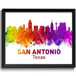 INSTANT DOWNLOAD San Antonio Skyline Texas City Colorful Watercolor Cityscape Poster Print Landscape Art Painting Red Purple Pink Yellow