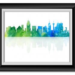 INSTANT DOWNLOAD San Antonio Skyline Texas City Green Blue Watercolor Cityscape Poster Print Modern Abstract Landscape Art Painting