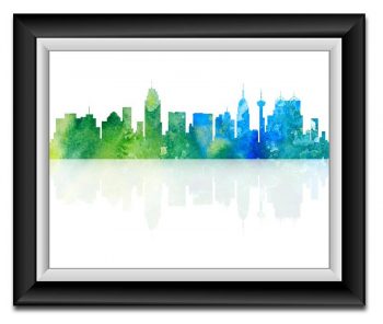 INSTANT DOWNLOAD San Antonio Skyline Texas City Green Blue Watercolor Cityscape Poster Print Modern Abstract Landscape Art Painting