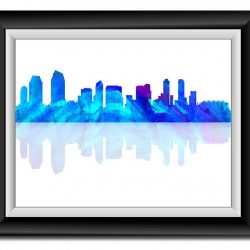 INSTANT DOWNLOAD San Diego California City Skyline Sky Royal Blue Purple Watercolor Cityscape Poster Print Abstract Landscape Art Painting