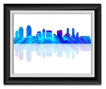 INSTANT DOWNLOAD San Diego California City Skyline Sky Royal Blue Purple Watercolor Cityscape Poster Print Abstract Landscape Art Painting