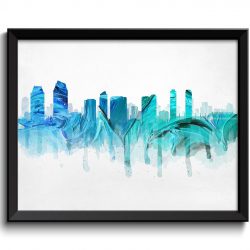 INSTANT DOWNLOAD San Diego Green Turquoise Blue Skyline California USA United States Cityscape Art Print Poster Watercolor Painting