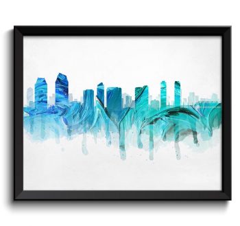 INSTANT DOWNLOAD San Diego Green Turquoise Blue Skyline California USA United States Cityscape Art Print Poster Watercolor Painting