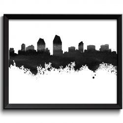 INSTANT DOWNLOAD San Diego Skyline Black White Grey Watercolor Painting San Diego California San Diego Wall Art Print San Diego Poster