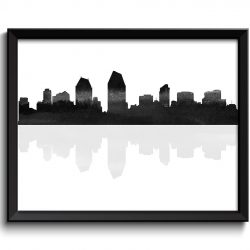 INSTANT DOWNLOAD San Diego Skyline San Diego California San Diego Wall Art Print San Diego Poster Black White Grey Watercolor Painting