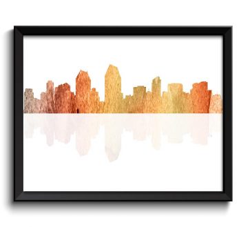 INSTANT DOWNLOAD San Diego Skyline San Diego California San Diego Wall Art Print San Diego Poster Red Green Yellow Brown Watercolor Painting