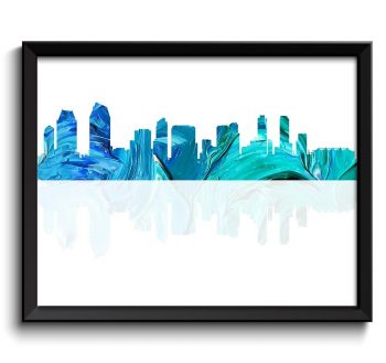 INSTANT DOWNLOAD San Diego Skyline San Diego California Wall Art Print San Diego Poster Blue Green Teal Turquoise Watercolor Painting