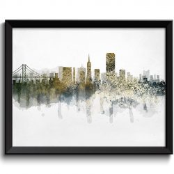 INSTANT DOWNLOAD San Francisco Beige Gold Brown Grey Skyline California USA United States Cityscape Art Print Poster Watercolor Painting