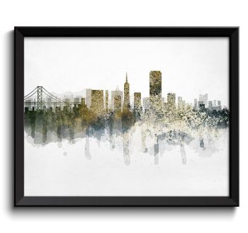 INSTANT DOWNLOAD San Francisco Beige Gold Brown Grey Skyline California USA United States Cityscape Art Print Poster Watercolor Painting