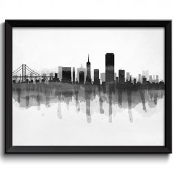 INSTANT DOWNLOAD San Francisco Black White Grey Skyline California USA United States Cityscape Art Print Poster Watercolor Painting