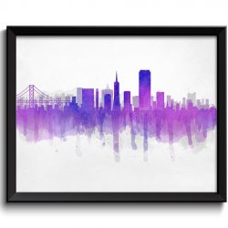 INSTANT DOWNLOAD San Francisco Blue Purple Grey Skyline California USA United States Cityscape Art Print Poster Watercolor Painting