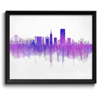 INSTANT DOWNLOAD San Francisco Blue Purple Grey Skyline California USA United States Cityscape Art Print Poster Watercolor Painting