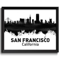 INSTANT DOWNLOAD San Francisco Skyline California City Black White Grey Watercolor Cityscape Poster Print Abstract Landscape Art Painting