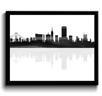 INSTANT DOWNLOAD San Francisco Skyline California City Black White Grey Watercolor Cityscape Poster Print Modern Landscape Art Painting