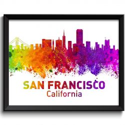 INSTANT DOWNLOAD San Francisco Skyline California City Colorful Watercolor Cityscape Poster Print Landscape Art Painting Red Purple Pink