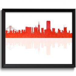 INSTANT DOWNLOAD San Francisco Skyline California City Sunset Red Orange Watercolor Cityscape Poster Print Modern Landscape Art Painting