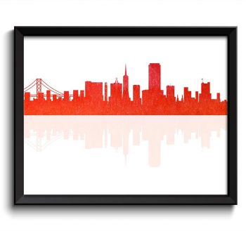 INSTANT DOWNLOAD San Francisco Skyline California City Sunset Red Orange Watercolor Cityscape Poster Print Modern Landscape Art Painting