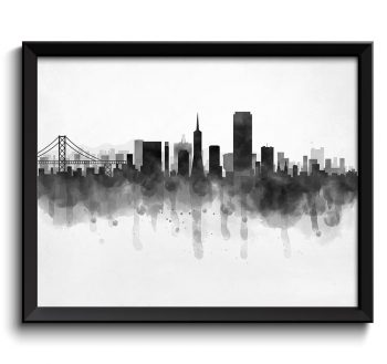 INSTANT DOWNLOAD San Francisco Skyline California USA United States Cityscape Art Print Poster Black White Grey Watercolor Painting