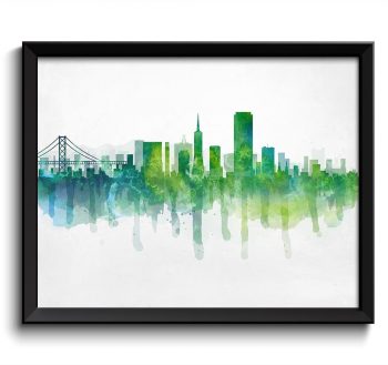 INSTANT DOWNLOAD San Francisco Teal Blue Lime Green Skyline California USA United States Cityscape Art Print Poster Watercolor Painting