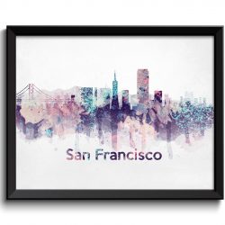 INSTANT DOWNLOAD San Francisco Turquoise Blue Pink Purple Skyline California USA United States Cityscape Art Print Poster Painting