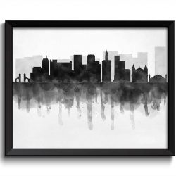 INSTANT DOWNLOAD San Jose Skyline California USA United States Cityscape Art Print Poster Black White Grey Watercolor Painting