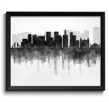 INSTANT DOWNLOAD San Jose Skyline California USA United States Cityscape Art Print Poster Black White Grey Watercolor Painting