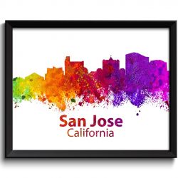 INSTANT DOWNLOAD San Jose Skyline Colorful California City Watercolor Cityscape Poster Print Landscape Art Painting Red Purple Pink Yellow